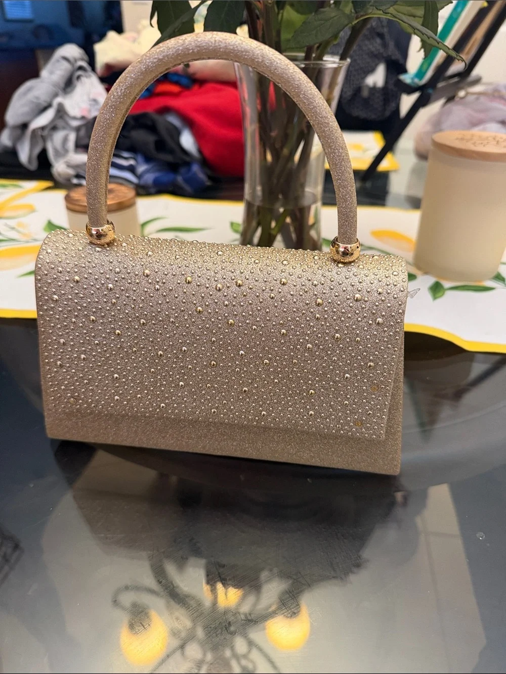 Elegant Gold Evening Top-Handle Bag small crossbody purse